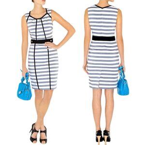 Karen Millen White Striped Pencil Dress - Black/White/Gray - 8